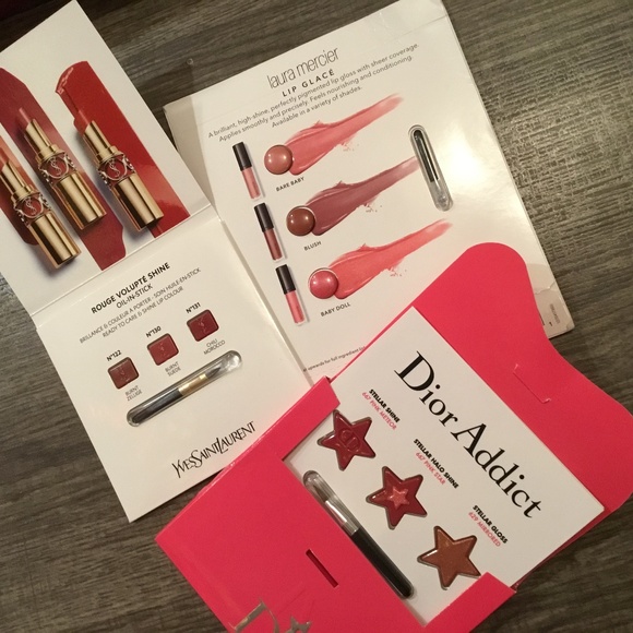 Lipstick, lip color samples: Dior, Yves Saint Laurent, Laura Mercier. - Picture 1 of 4